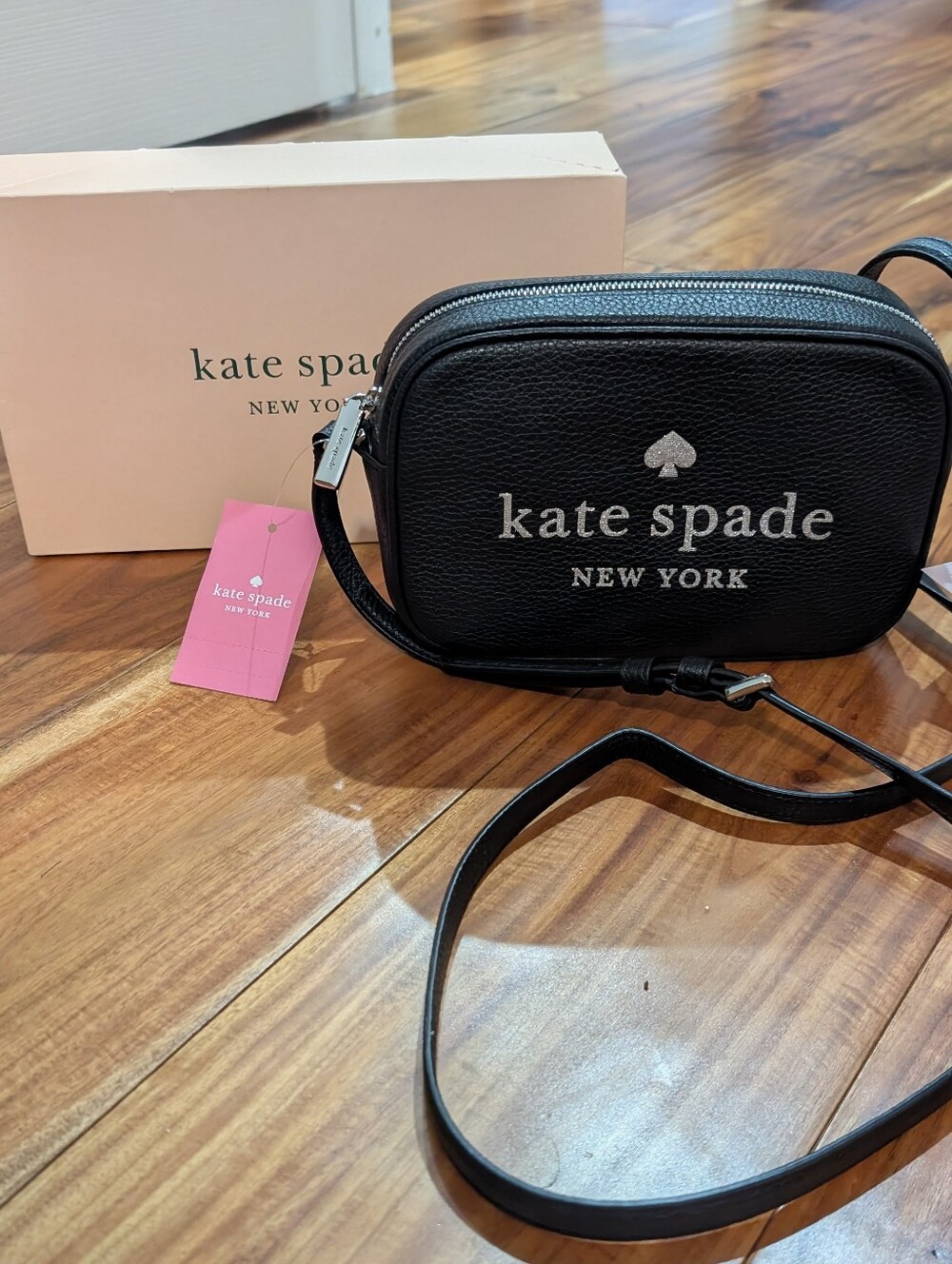 Kate Spade Embossed Leather Logo Glitter on Camera Bag New in Gift Box ❤